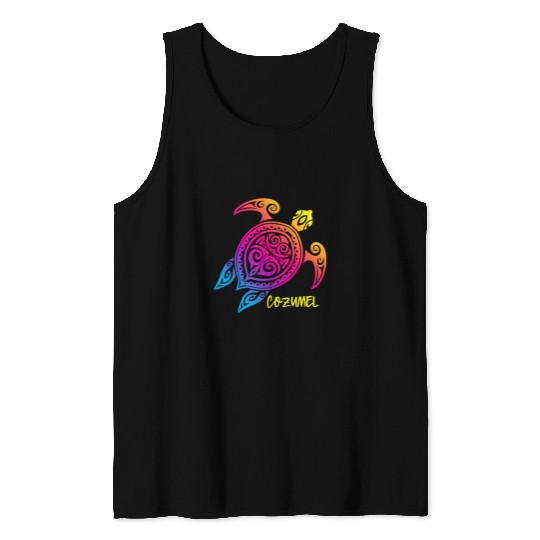 Turtle Pet Cozumel Mexico Sunset Sea Turtle Beach Vacation Trip Tank Tops