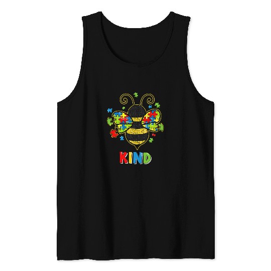 Autism Puzzle Bee Puzzle Bee Be Kind Autistic Gift Son Child 123 Tank Tops