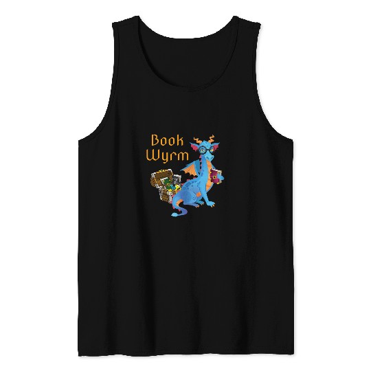 Book Fun Wyrm Reading Dragon Fantasy Book Lover Bookworm Tank Tops