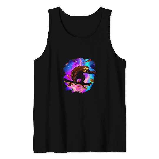 Sloth Pet Gift Skateboarding Outer Space Retro vintages Skater Sloth Tank Tops