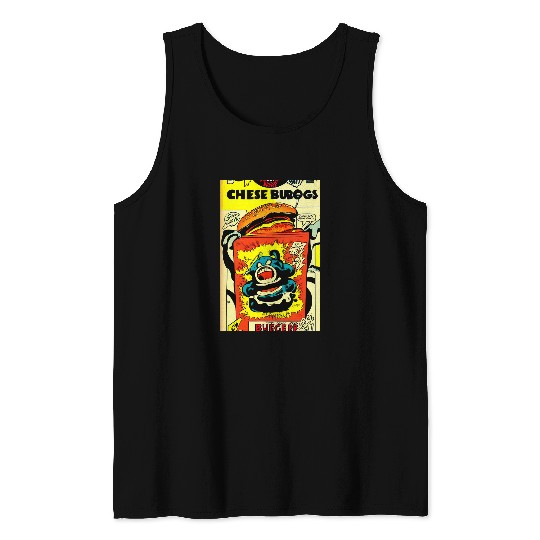 Book Fun Boys Menvintages Comic Book Cover Evil Space Cheese Burger Tank Tops