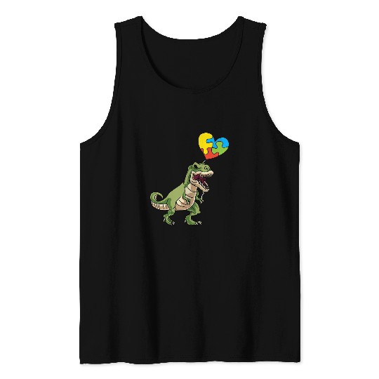 Autism Puzzle Dino TRex Autism Awareness Day Dinosaur Puzzle Piece Ballon Tank Tops