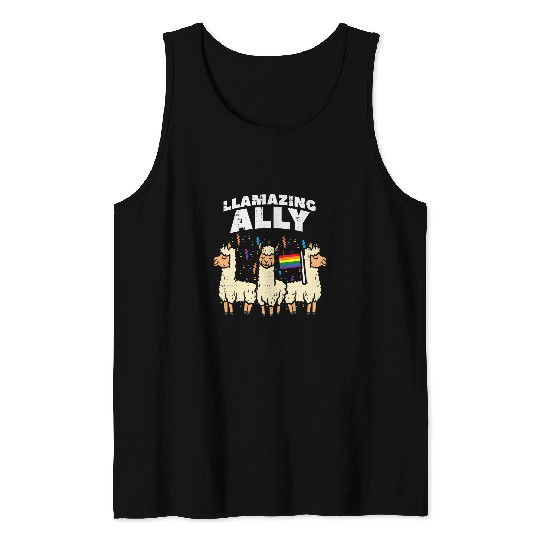 Llama Pet Llamazing Ally Rainbow Flag Llama LGBT Pride Month Gay Ally Tank Tops