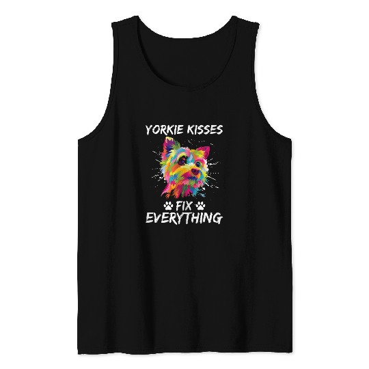 Yorkshire Pet Yorkie Kisses Fix Everything Funny Yorkshire Terrier Humor Tank Tops