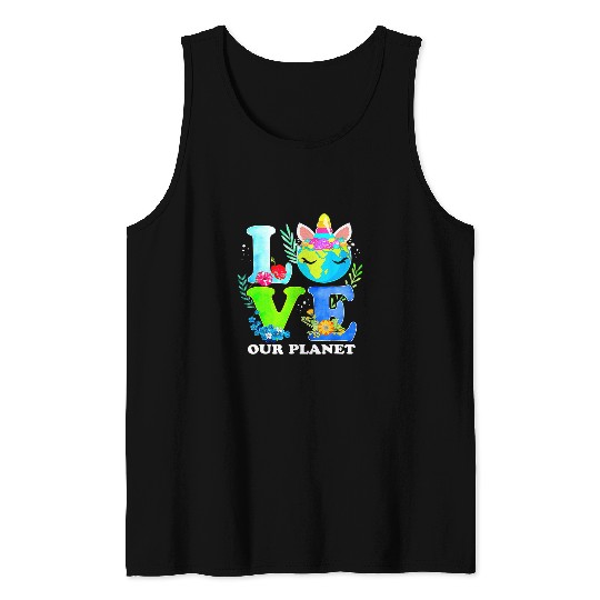 Unicorn Pet Love Unicorn Earth Day Our Planet Environmental Flowers 1 Tank Tops