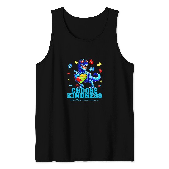 Autism Puzzle Dino Pride Day Dinosaur TRex Choose Kindness Matching Tank Tops