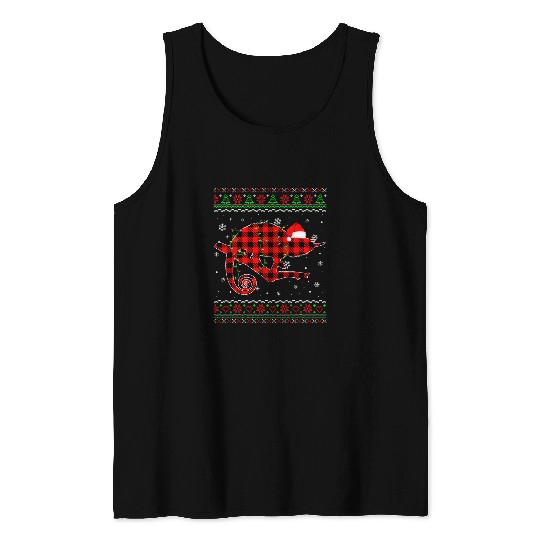 Chameleon Pet Ugly Christmas Chameleon Merry xmass Animals Red Plaid Tank Tops