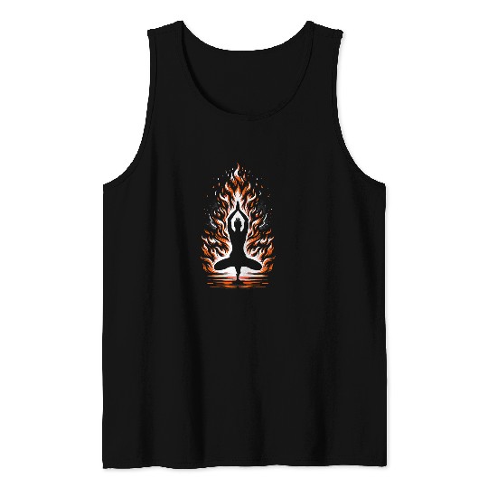 Yoga Pose In Front Of A Fires Fitness Relaxation Fireplace Tank Tops