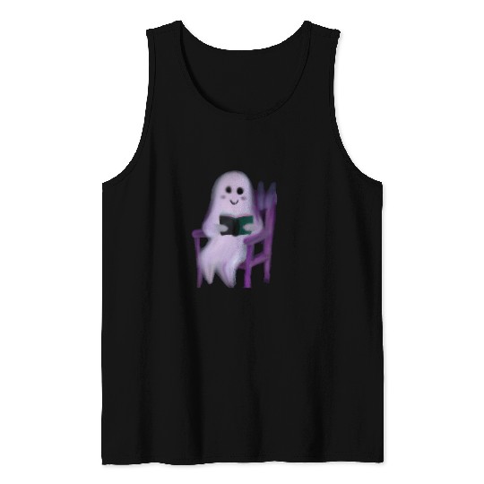 Book Fun ghosts Cute Halloween Nigh Oil Painting Style Tank Tops