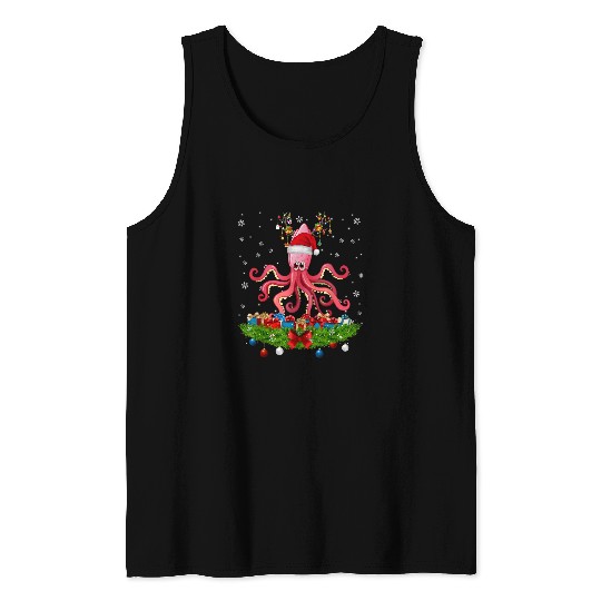 Octopus Pet Christmas Squid Funny Santa Reindeer Squid Christmas Tank Tops