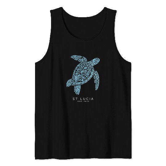 Turtle Pet St Lucia Tribal Sea Turtle Scuba Diving Vintage Saint Lucia Tank Tops