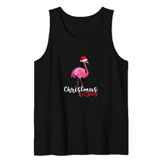 Flamingo Pet Christmas In July Flamingo With Santa Hat Drawing Tank Tops