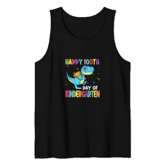 Dinosaur Pet Happy 100 Days of Kindergarten Dinosaur Wearing Backpack Tank Tops
