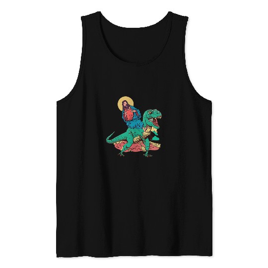 Dinosaur Pet Jesus Christ TRex Dinosaur Ride Christian Religious Faith Tank Tops