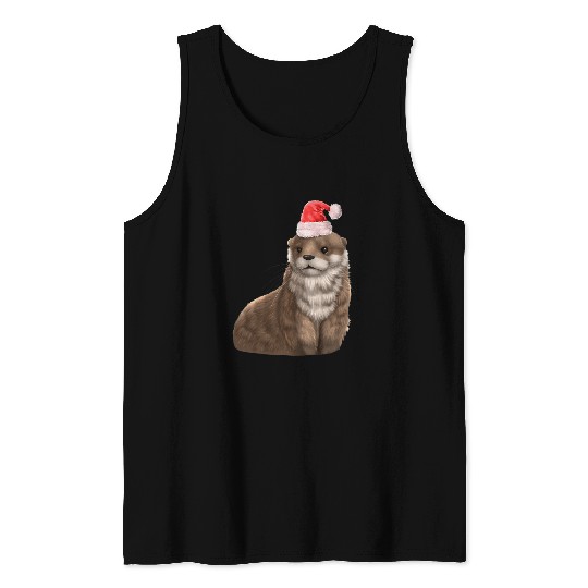 Otter Pet Sea Otter Santa Claus Christmas Holiday Portrait xmass Tank Tops