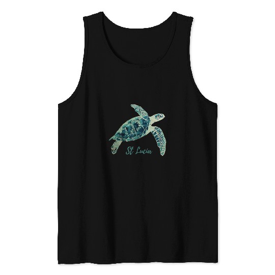 Turtle Pet St Lucia Tribal Sea Turtle Surfer Scuba Diving Saint Lucia Tank Tops