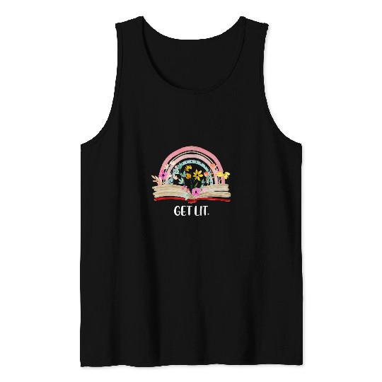 Book Fun Funny Bookworm Book Nerd Get Lit Book Flower Rainbow Reading Tank Tops