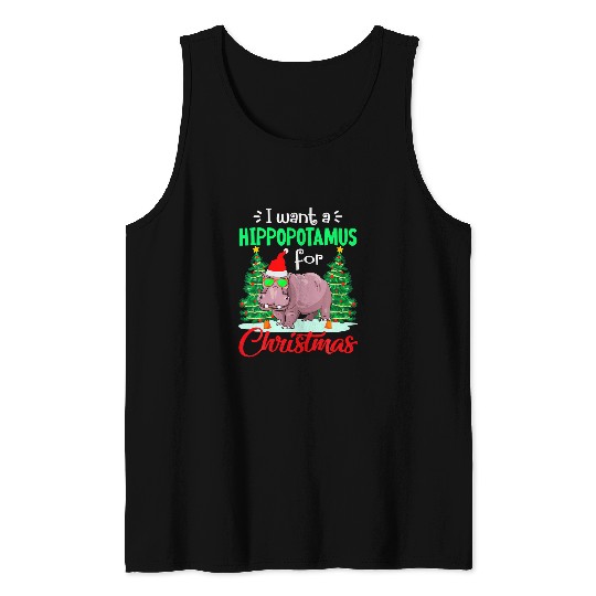 Hippo Pet I Want A Hippopotamus For Christmas Lights xmass Hippo 129 Tank Tops