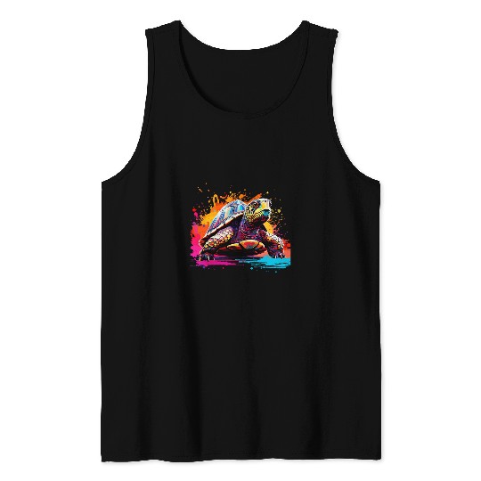 Turtle Pet Splash Art Box Turtle Lover Colorful Tank Tops