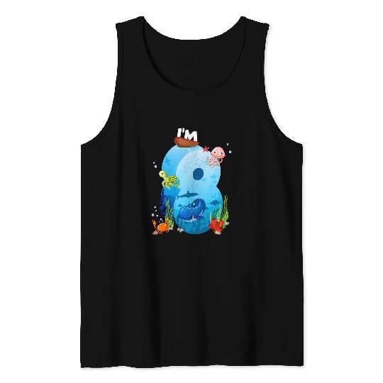 Whale Pet Kids 8 Year Old Ocean Life Whale Dolphin Shark 8th Birthday Tank Tops