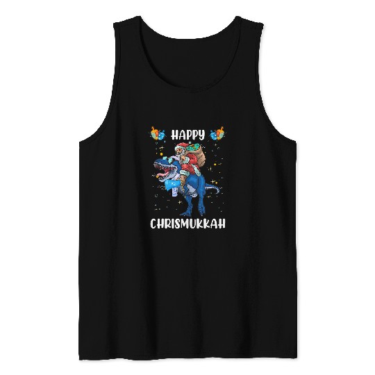 Dinosaur Pet Happy Chrismukkah Santa Riding Dinosaur Funny Hanukkah xmass Tank Tops