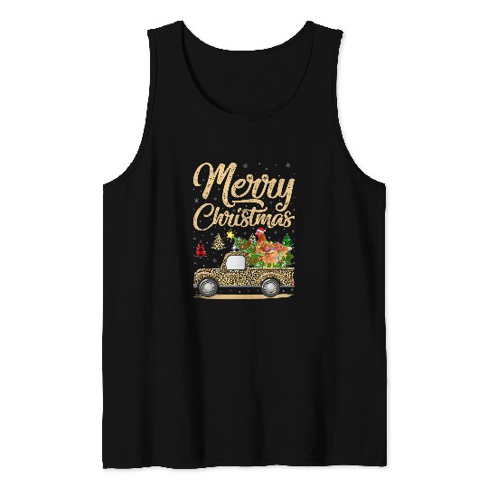 Chicken Pet Ride xmass Truck Leopard Print Chicken Christmas Tank Tops