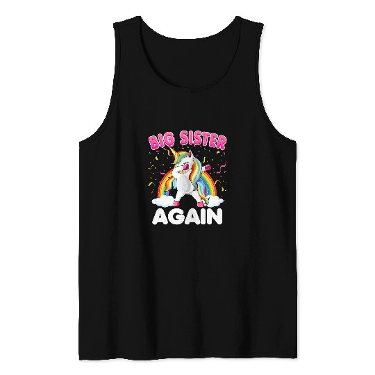 Unicorn Pet Big Sister Again Pregnancy Announcement Dab Tank Tops