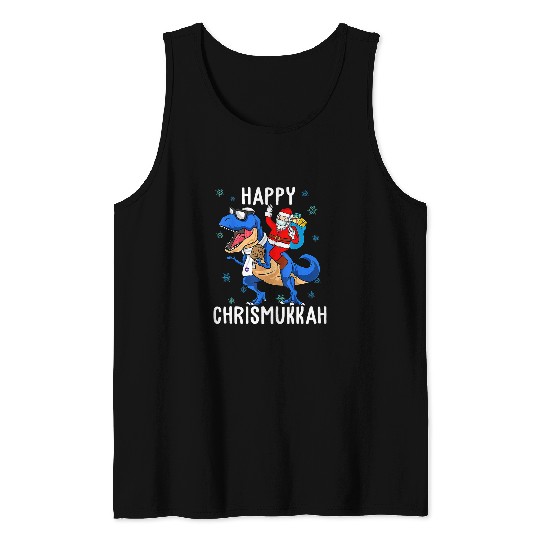 Dinosaur Pet Happy Chrismukkah Dinosaur And Santa Christmas Tank Tops