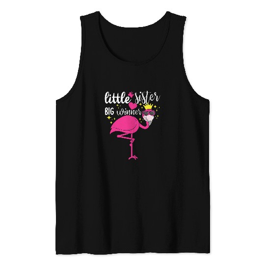 Flamingo Pet Little Sister Big Winner Queen Flamingo Wearing Sunglasses Tank Tops
