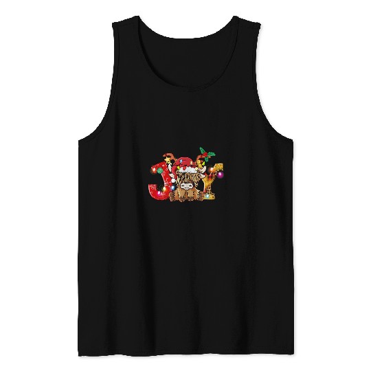Cow Pet Joy Christmas Highland Cow Farming Farmer Santa Hat Cow Tank Tops