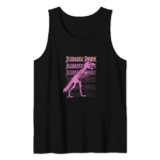 Dinosaur Pet Jurassic Park TRex Large Skeletons Silhouette Pink Gradient Tank Tops