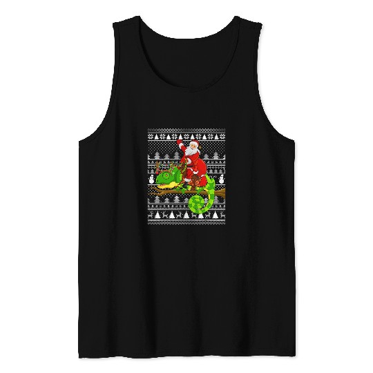 Chameleon Pet xmass Holiday Ugly Santa Riding Chameleon Christmas Tank Tops