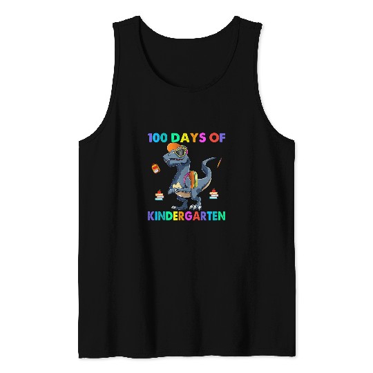 Dinosaur Pet Happy 100 Days of Kindergarten Teacher Boys Kids Tank Tops
