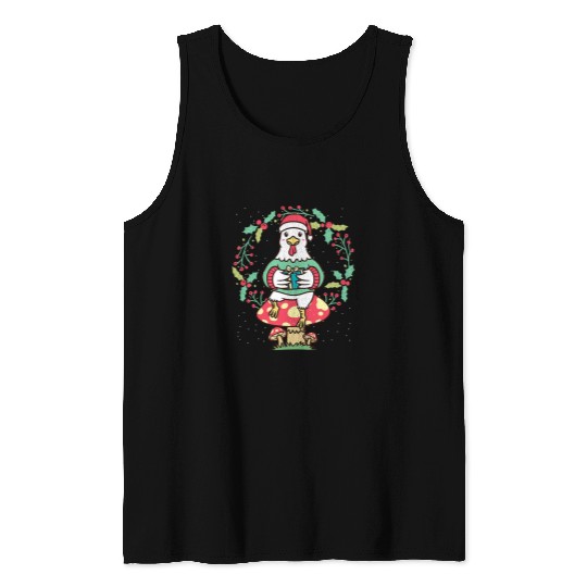 Chicken Pet On Mushroom With Santa Hat Christmas Wreath xmass Tank Tops