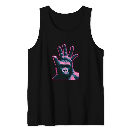 Gorilla Pet Vaporwave Hand Head Ape Palm Gorilla Chimpanzee Chimp Monkey Tank Tops