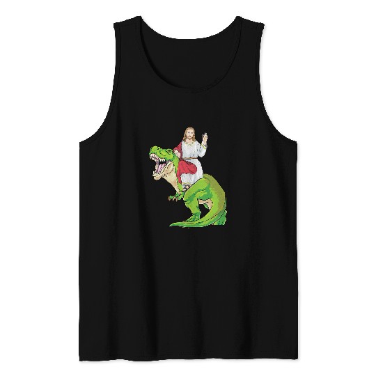 Dinosaur Pet Jesus Riding Dinosaur T rexs Jesus Christ Cute Christian 1 Tank Tops