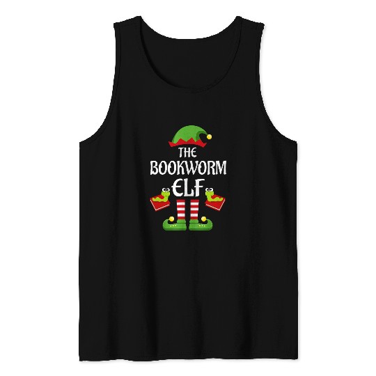 Book Fun Funny Bookworm Elf Family Librarian Matching Group Christmas Tank Tops