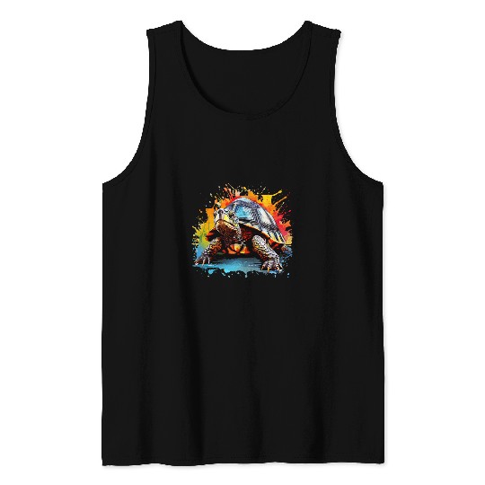 Turtle Pet Splash Art Eastern Box Turtle Lover Colorful Tank Tops
