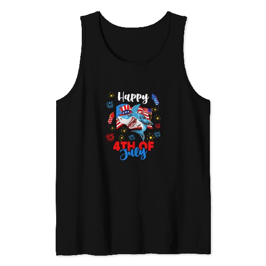 Shark Pet Funny American USA Patriotic 4th Of July Tank Tops