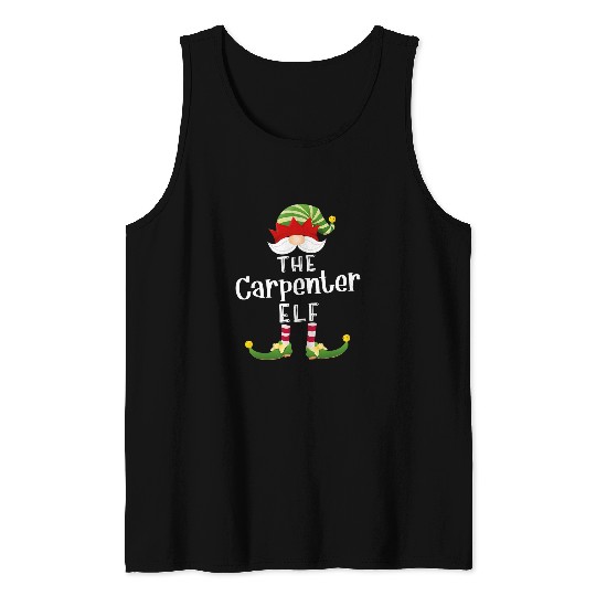 Woodworker Job Elf Group Christmas Funny Pajama Party Tank Tops