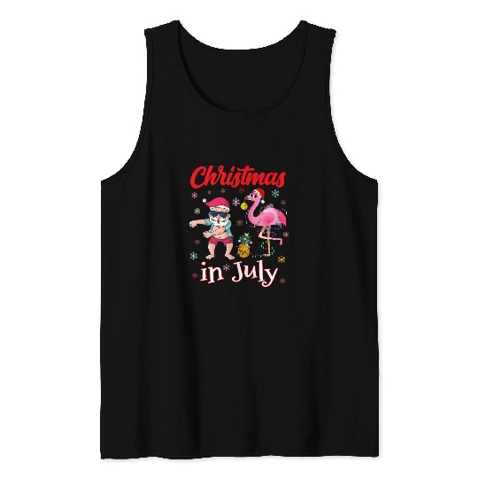 Flamingo Pet Christmas In July Funny Pink Flamingo Summer vacations Tank Tops