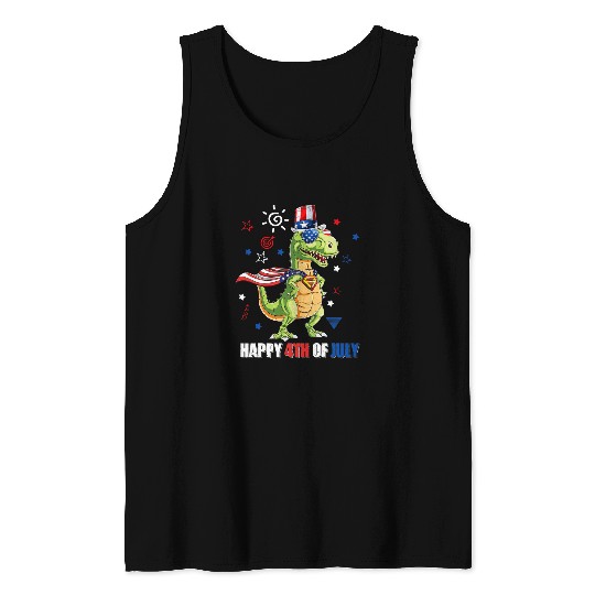 Dinosaur Pet Happy 4th Of July T rexs Patriotic Funny Toddler Boys Kids Tank Tops