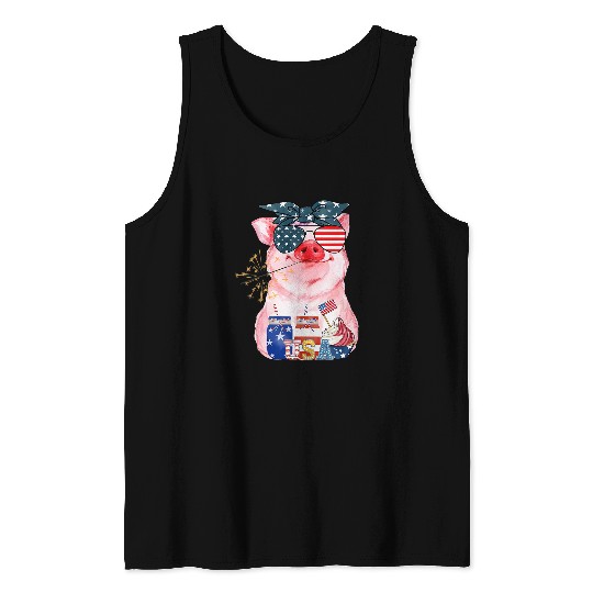 Pig Pet 4th Of July Pig Cute Pig Stars And Stripes Bandana 08 Tank Tops