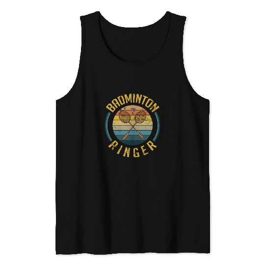 Sport Badminton Ringer Racket Birdie Sport Retro Distress Tank Tops