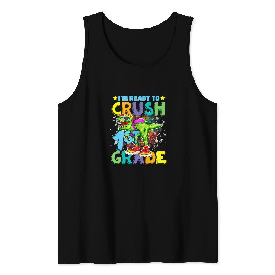 Dinosaur Pet Ready To Crush 1st Grade T rexs Dinosaur Back to School Boys Tank Tops