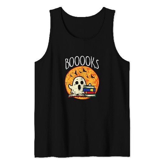 Book Fun ghosts Boooks Halloween Reading Librarian Teacher Tank Tops