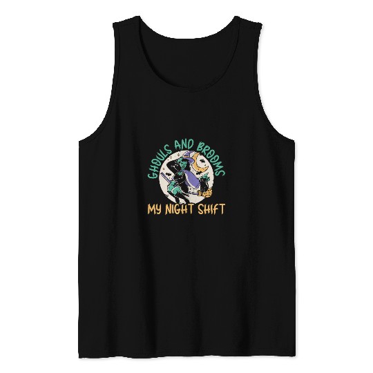 Ghouls and Brooms My Night Shift School Janitor Halloween Tank Tops