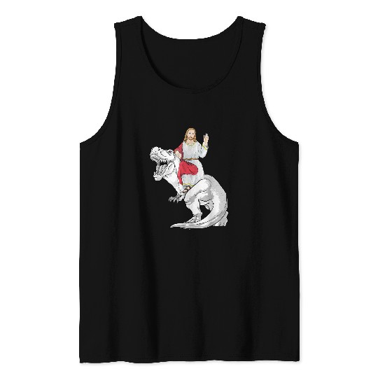 Dinosaur Pet Jesus Riding Dinosaur T rexs Jesus Christian 31 Tank Tops