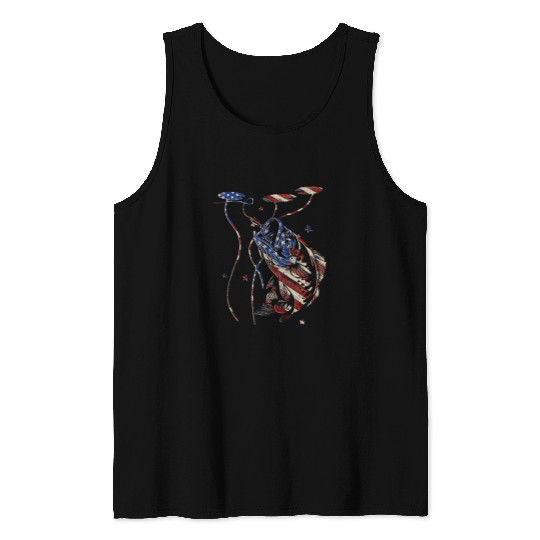 Fishing Fun Big Bass Rising American Flag Fish Grunge Bass Fishing USA Tank Tops