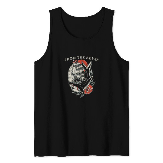 Shark Pet From the Abyss Traditional Old School Ship Shark Tattoo Tank Tops